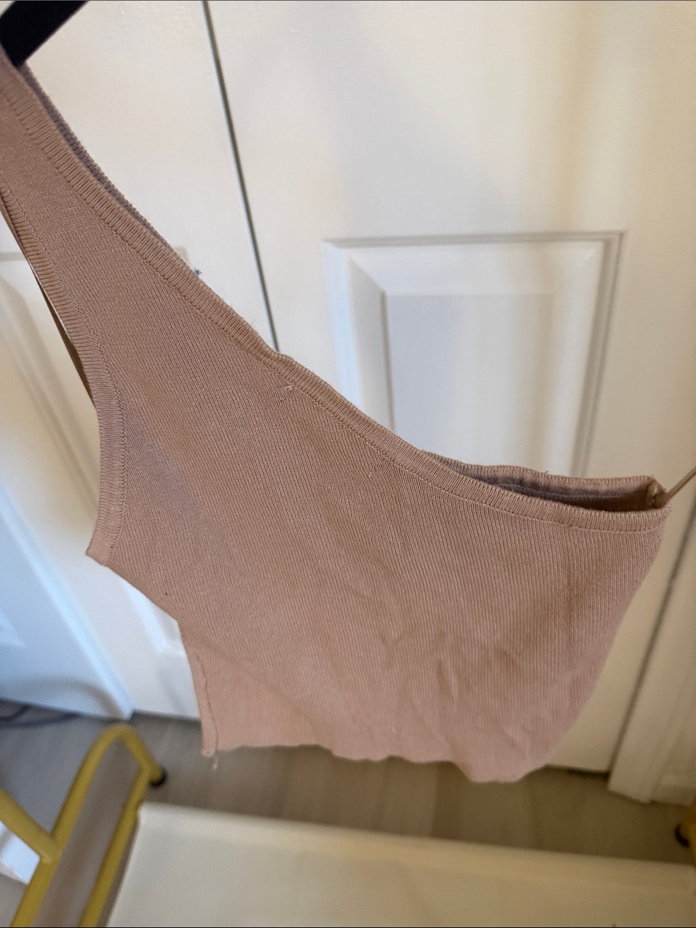 Love Tree Asymmetrical Pearl-Studded Crop Top in Blush Pink - Picture 5 of 5